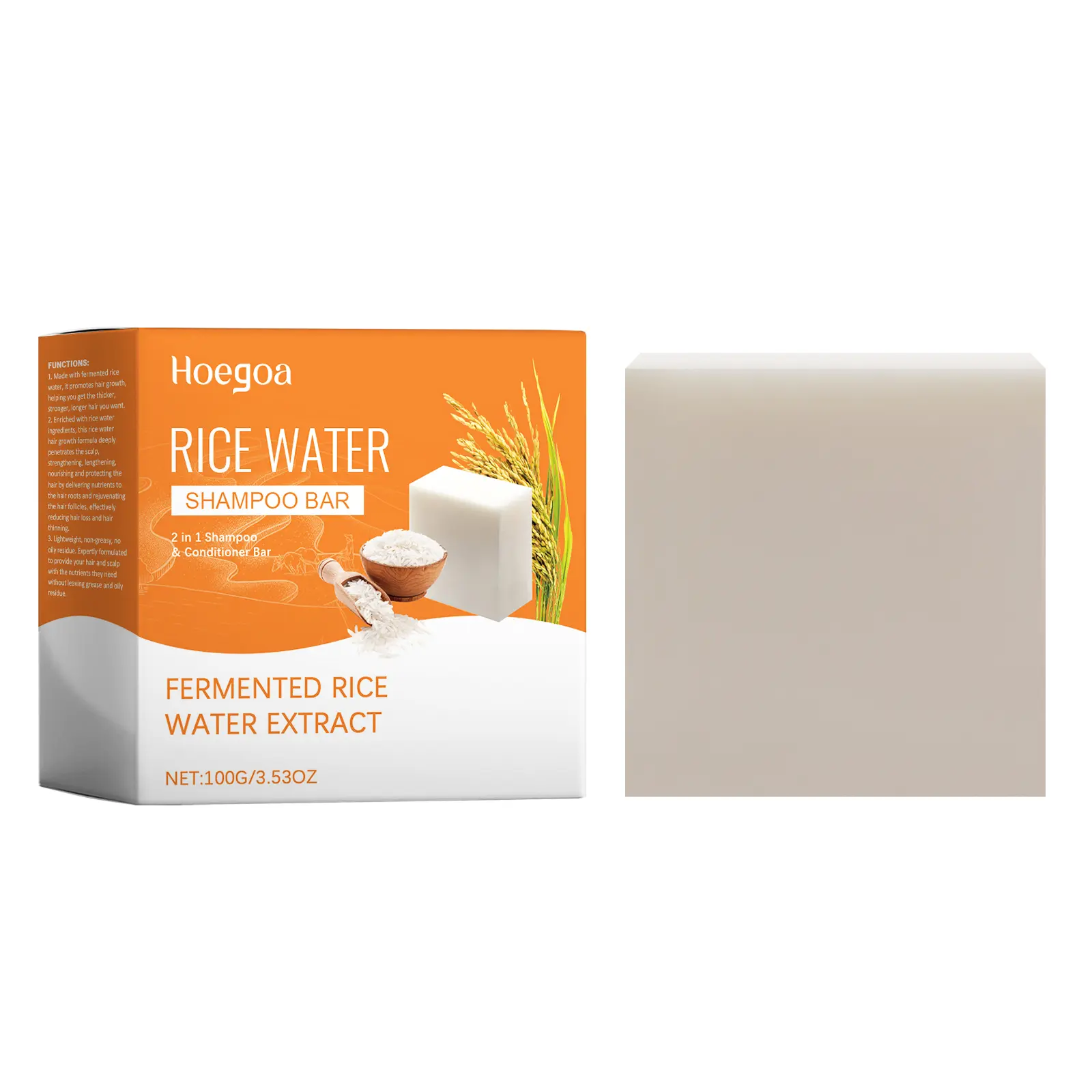 Fermented Rice Water Shampoo Bar with Castor Oil for Daily Hydrating and Nourishing Hair Care, Gentle Scalp Cleansing, 100g, Soap, Cleansing Shampoo, Beauty Products, Hair Care Shampoo