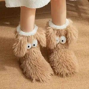 Women's Plush Slippers Socks Floor Socks Winter Home Indoor Thickened Fleece-Lined Anti-Slip Adult Women's Plush Snow Socks Shoe Covers