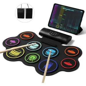Drum Set 9 Pads Roll Up Drum Kit With Free App, Dual Built-in Speakers, Drum Sticks Pedals,  MIDI,  Christmas & Birthday  For  and Beginners