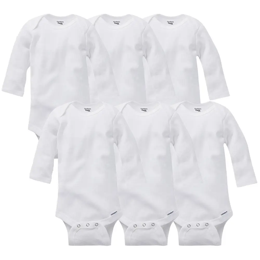 6-Pack White Neutral Onesies Brand Long Sleeve Bodysuits, Unisex