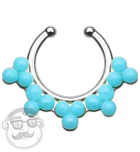 Turquoise Molecule Silver Fake Septum Clicker Ring