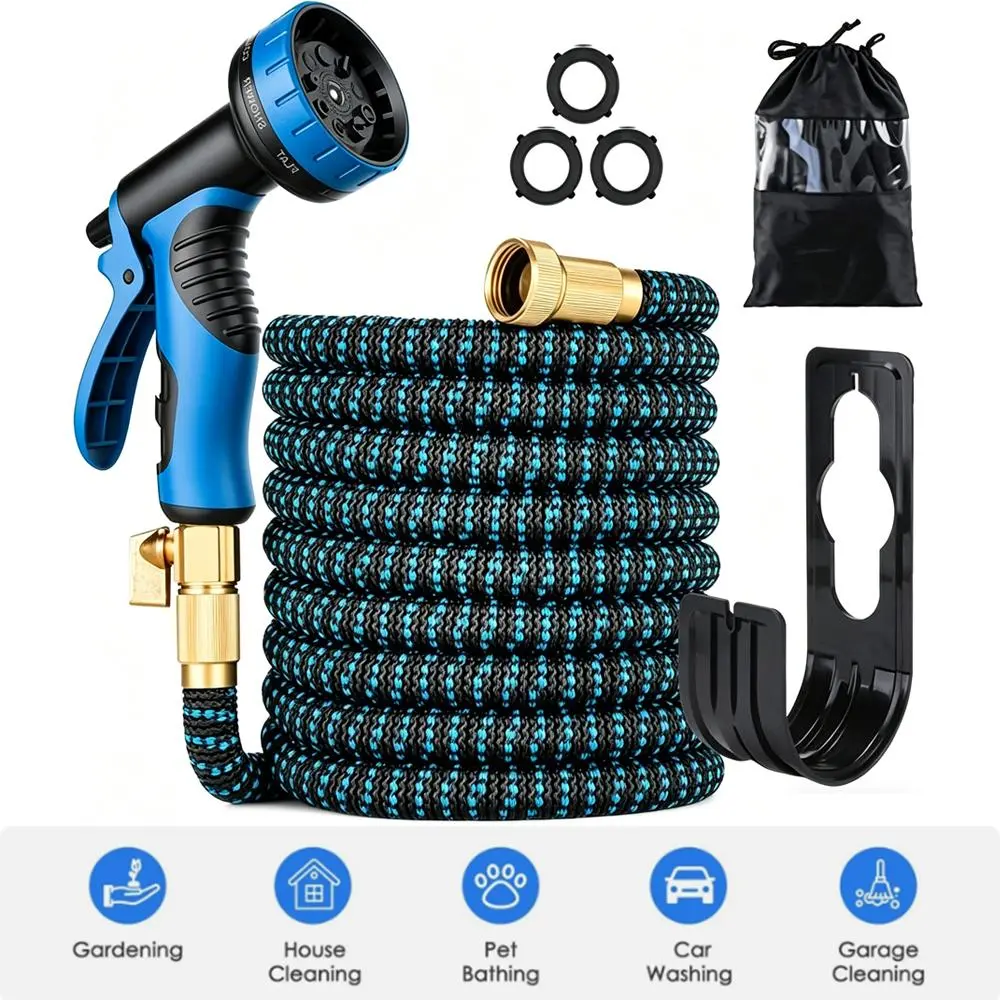 Expandable Garden Hose 100FT, Heavy Duty No-Kink & Lightweight Design with Leak-Resistant Copper-Plated Connectors and 8-Spray Modes Nozzle, Gardening
