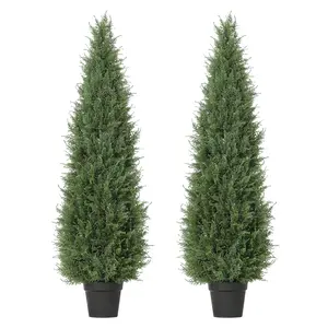 Garvee 5FT Artificial Cedar Topiary Trees (2 PCS) - Realistic UV Resistant Faux Cedar Trees for Outdoor and Indoor Use, Ideal for Planters, Porch, Patio, Garden, Living Room, Office, and Front Door Décor