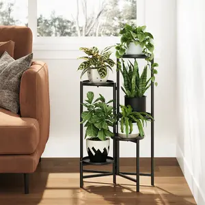 Bamworld Flower Stand Indoor 5-Tier Houseplant Stand Planter Stand Outdoor Flower Stand Stylish Gardening Rack Living Room Bedroom Veranda Black