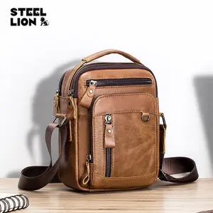 Genuine leather shoulder bag, top-layer cowhide men's crossbody bag, multifunctional foreign trade European and American trendy men's bag, 2025 new model