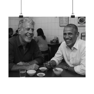 Obama and Bourdain Print Poster No Frame, Candid Friendship Matte Poster, Black and White Print, Home Decor, Gift for Foodies, Inspirational Print