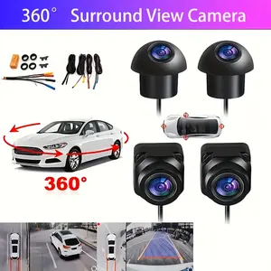 360-Degree Panoramic Car Camera System with HD Night Vision - Front, Rear, Left + Right 4-Channel Surround, Bird's-Eye View Backup, Parking Assist, Compatible with Android Car Stereos, Car Electronics
