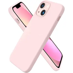 Compatible with iPhone 13 Mini Case, Slim Liquid Silicone 3 Layers Full Covered Soft Gel Rubber with Microfiber Case Cover 5.4 inch-Pink