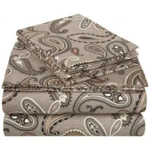 Impressions by Luxor Treasures  Cotton Flannel Queen Sheet Set Paisley- Grey