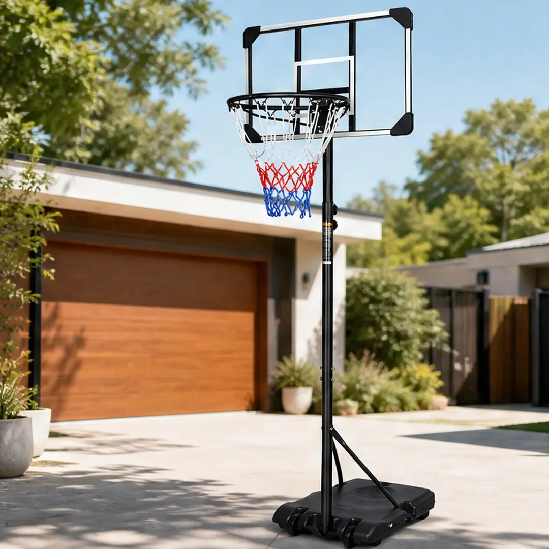 ARCH Portable Basketball Hoop System with Stable Base and Wheels, Height Adjustable 5.6-7ft, 28in Polycarbonate Backboard, Indoor Outdoor Use, Iron Frame, Multiple Color Options, Youth Teen Adult, Blue/Orange/Pink/Sporty Color Options