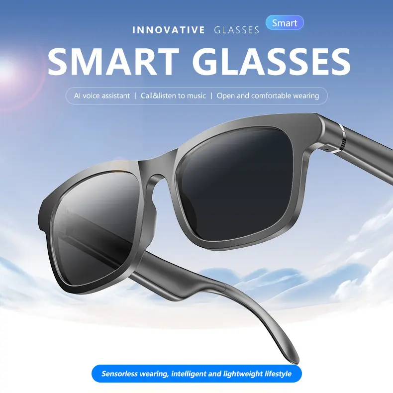 Wearable Bluetooth Smart Glasses with Open-Ear Speakers, Polarized UV Protection, Hands-Free Calling, Music Playback & Voice Assistant for Driving, Cycling
