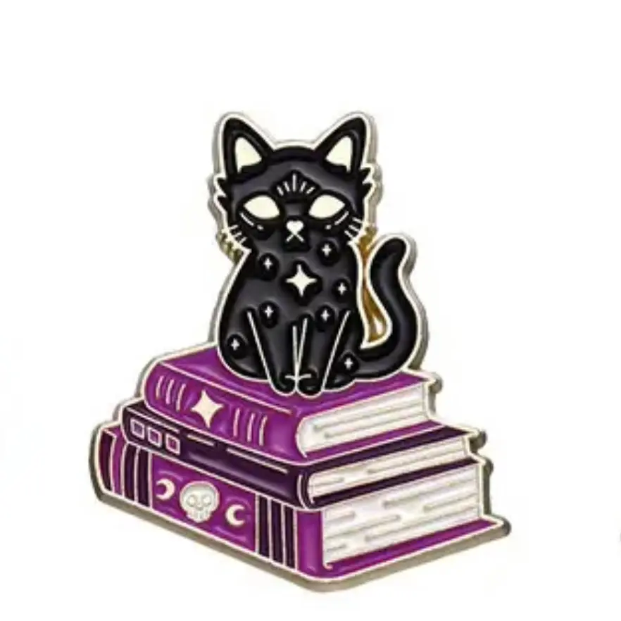 Cute lunar black cat enamel pin