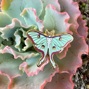 Luna Moth Enamel Pin –  Butterfly & Moth Lapel Pin, Celestial Nature Pin, Gold Botanical Insect Badge Gift