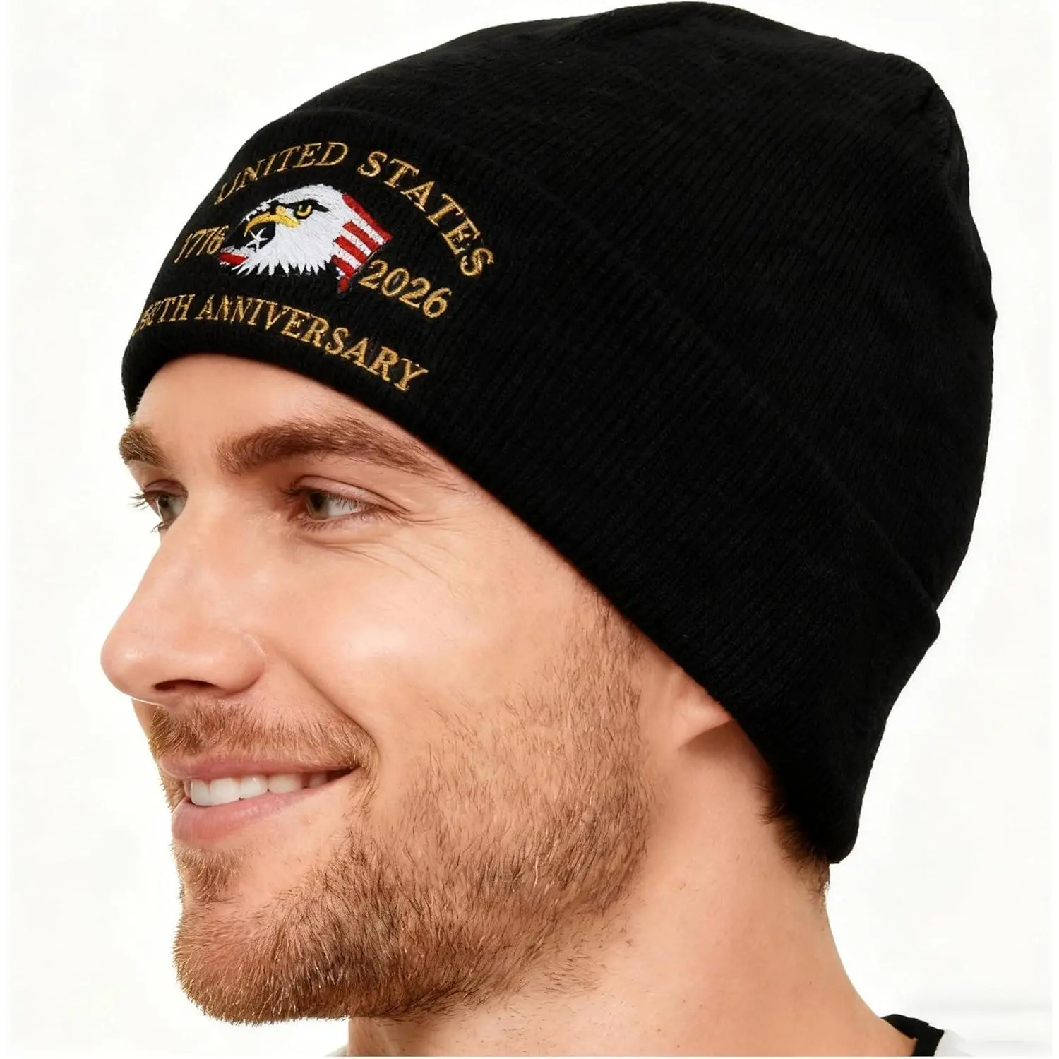 Patriots Beanie 250th Anniversary Hat,17762026 Flag Eagle Embroidery Patriotic Knitted Skull for Men Women