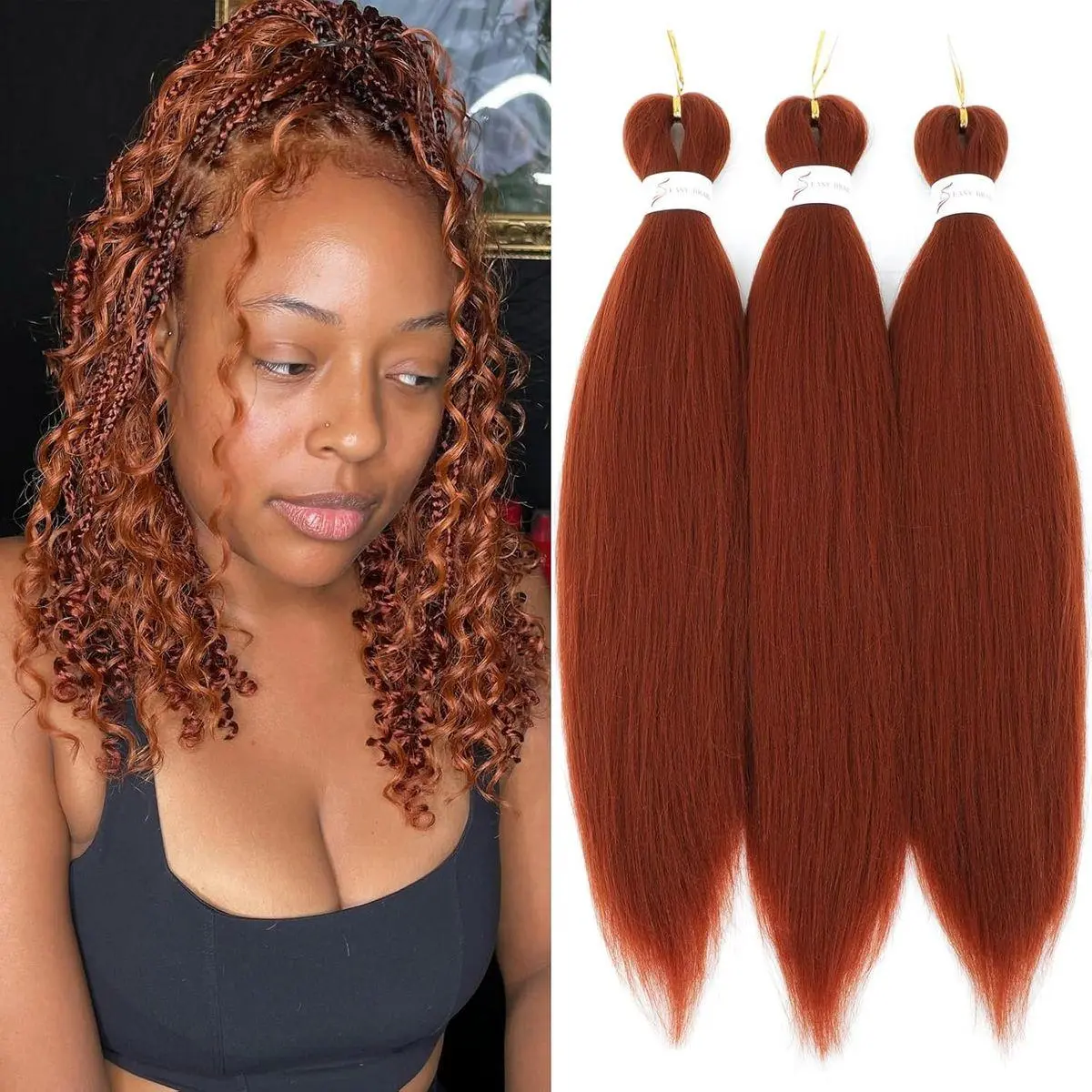 350 Braiding Hair Pre Stretched Ginger 18inch Pre Stretched Braiding Hair 3 PacksCopper Braid Hair Extension(#350,18inch,3Packs)