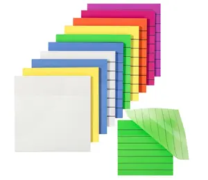 Transparent Sticky Notes, 3"x3", 10 Pads, 7X Lined, 3X Blank, 500 Sheets, Vibrant Colors, Lined Transparent Sticky Notes Lines, Back to School Supplies