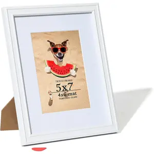 5x7 White Frame Made of Woodgrain 4x6 with Mat or 5x7 Without Mat,Covered by Real Glass Collage Frames-Table Top Display or Wall Mounting 5 By 7 Photo Fram
