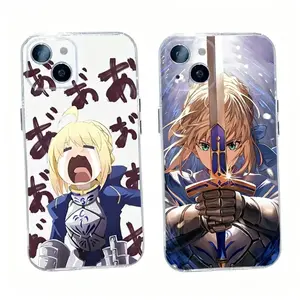 F-Fate S-Stay Night Saber Phone Cases For iPhone 17 Promax Pro Air 16 Plus 15 14 13 12 11 Transparent Silicone Soft Shockproof Protective Cover Gift For Birthday Christmas Halloween