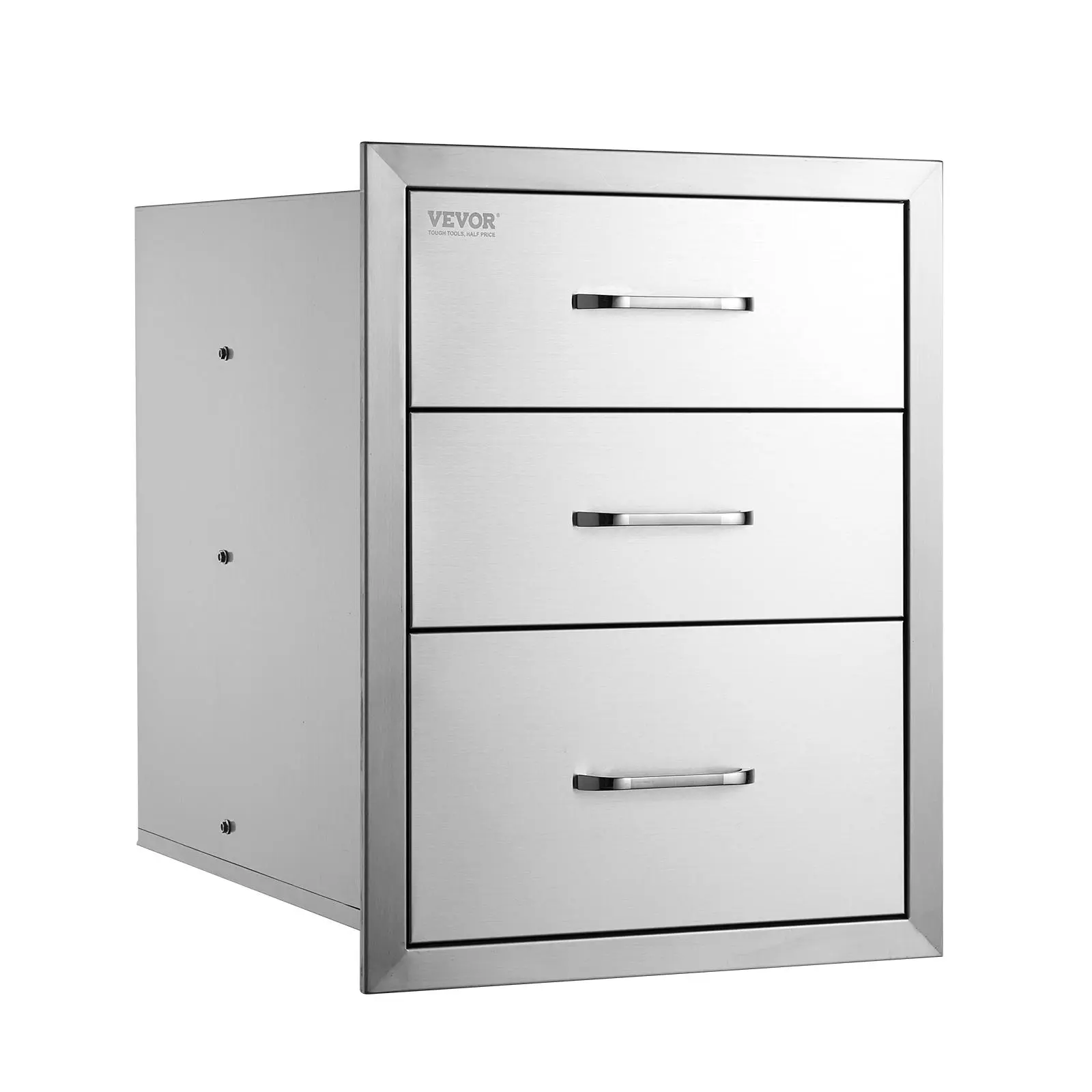 【Summerfinds】VEVOR 18x23 Inch Outdoor Kitchen Stainless Steel Triple Access Pull Out Multiple Storage Drawers with Chrome Handle, Brushed Finish, Silent Slide Rails, Oil Wipes Clean, 18x23x23 Inch