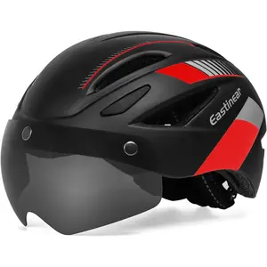 Adults Magnetic Goggle Bike Helmet, USB Rechargeable Taillight Cycling Helmet, Magnetic Shield Safety Helmet, Adjustable Breathable Impact Resistant Mountain Road Bicycle Helmet for Men Women Urban Commuting Outdoor Riding