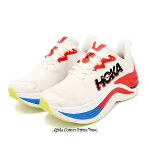 White & Red-Blue Gradient Running Shoes – Breathable Mesh Lightweight Sneakers with Thick Cushioned Sole for Men & Women, Shock-Absorbing Road & Daily Trainers for Walking & Gym