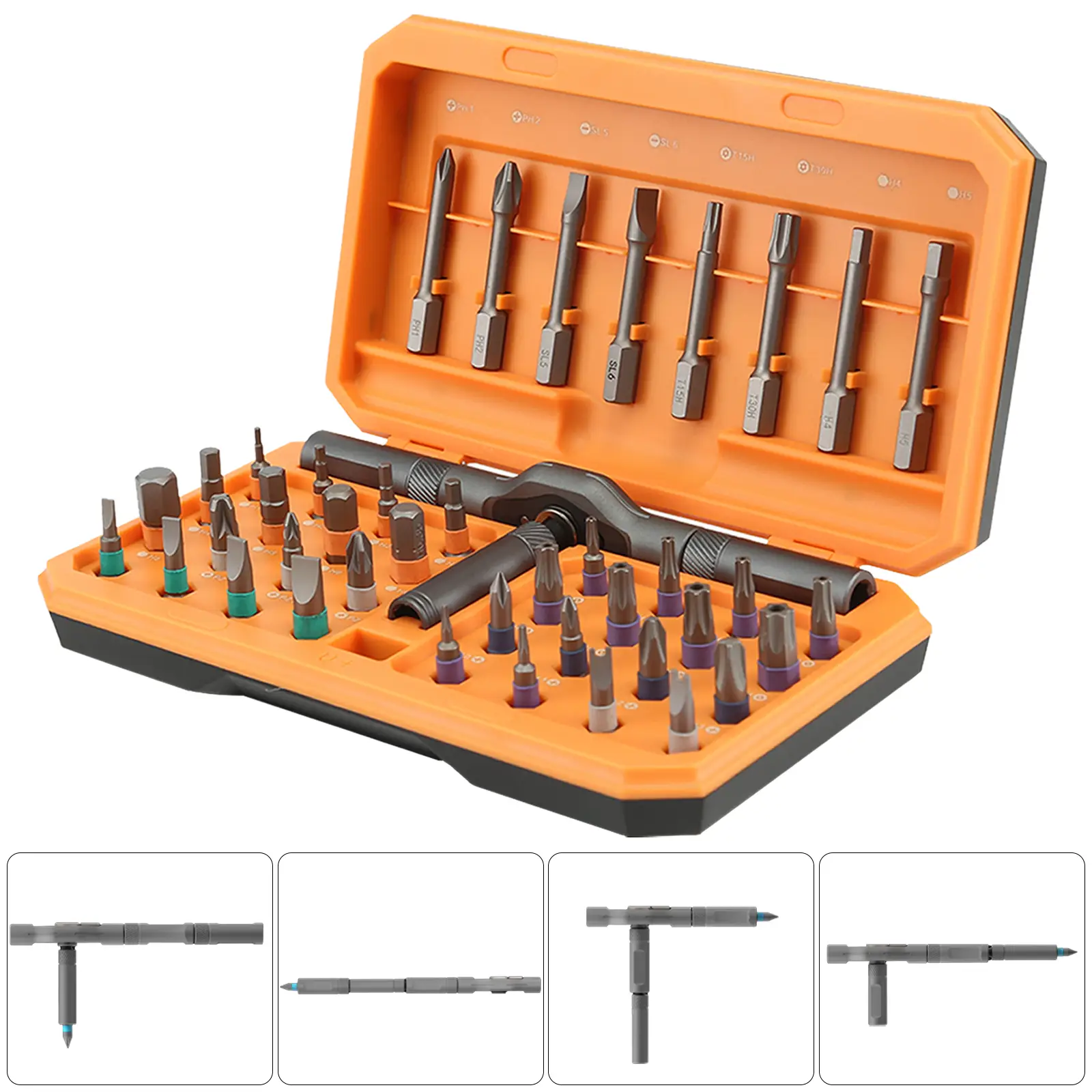42in1 Ratchet Screwdriver Set with Magnetic & Color-Coded Bits, FAIREACH Aluminum Alloy Handle, Labor-Saving Design & Security Torx Bits for Furniture