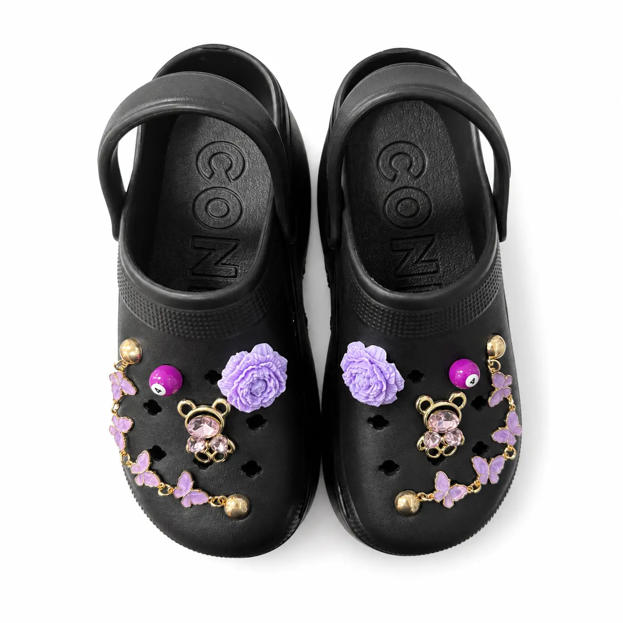 Women’s Purple Butterfly Platform Clogs with Floral Crystal Bear Charms, Chunky Wedge Slip-On Shoes, Ventilated Closed Toe Garden Sandals with Convertible Back Strap, Cute Y2K Casual Footwear for Summer, Beach, Travel and Daily Wear