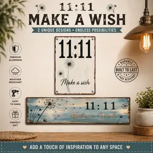 "11:11 Make A Wish" Aluminium Dandelion Metal Sign, 8x12 in & 4x16 in Retro Rustic Wall Decor for Vintage or Rustic Themed Rooms,summervibes