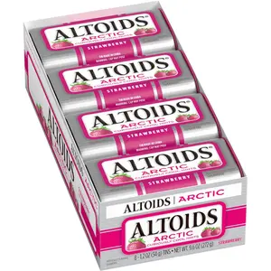 Arctic Strawberry Breath Mints Hard Candy Bulk, 1.2 oz Tin (8)