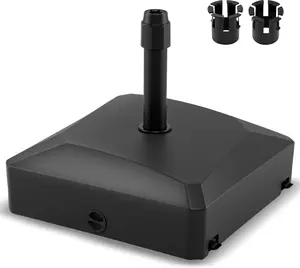 COSTWAY 176 Lbs Umbrella Base with Wheels, Heavy-Duty Mobile Water & Sand Fillable Square Weighted Umbrella Stand with 4 Wheels, 2 Adapters for 1.4”-1.9” Pole, Ideal for Deck Pool Backyard