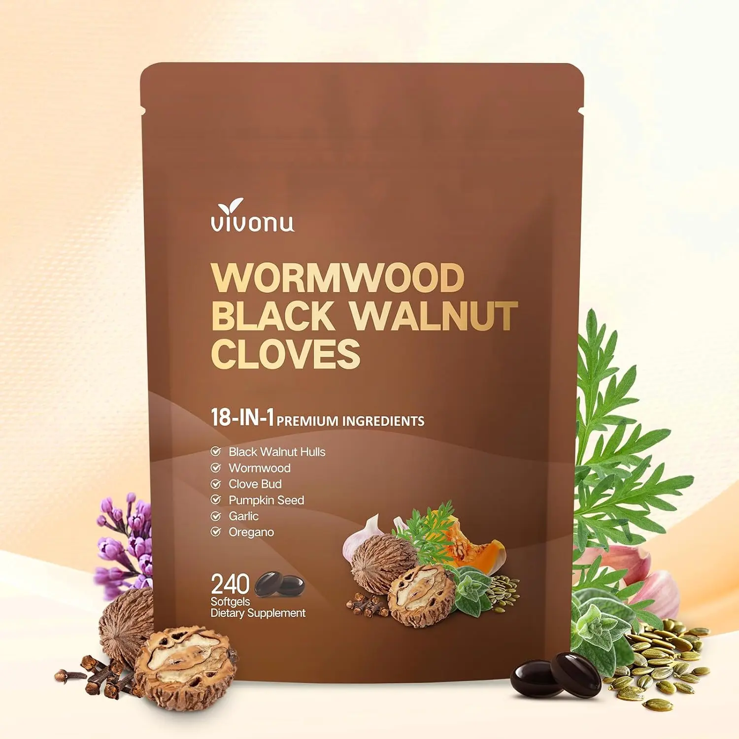 18-in-1 Black Walnut Wormwood Cleanse for Humans Softgels, 80 Day Supply | Rapid Gut Cleanse & Digestive Health for Women & Men with Clove, Garlic, Turmeric, Pumpkin Seed, Oregano, Berberine, 1 Bag