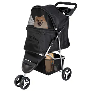 ZENY 3-Wheel Pet Stroller Foldable Dog Stroller Cart Jogging Stroller W/Cup Holder & Storage Basket, Black