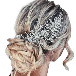 Unicra Rhinestones Hair Vine Wedding Headpiece Headbands Bridal Hair Accessories for Bride and Women Silver