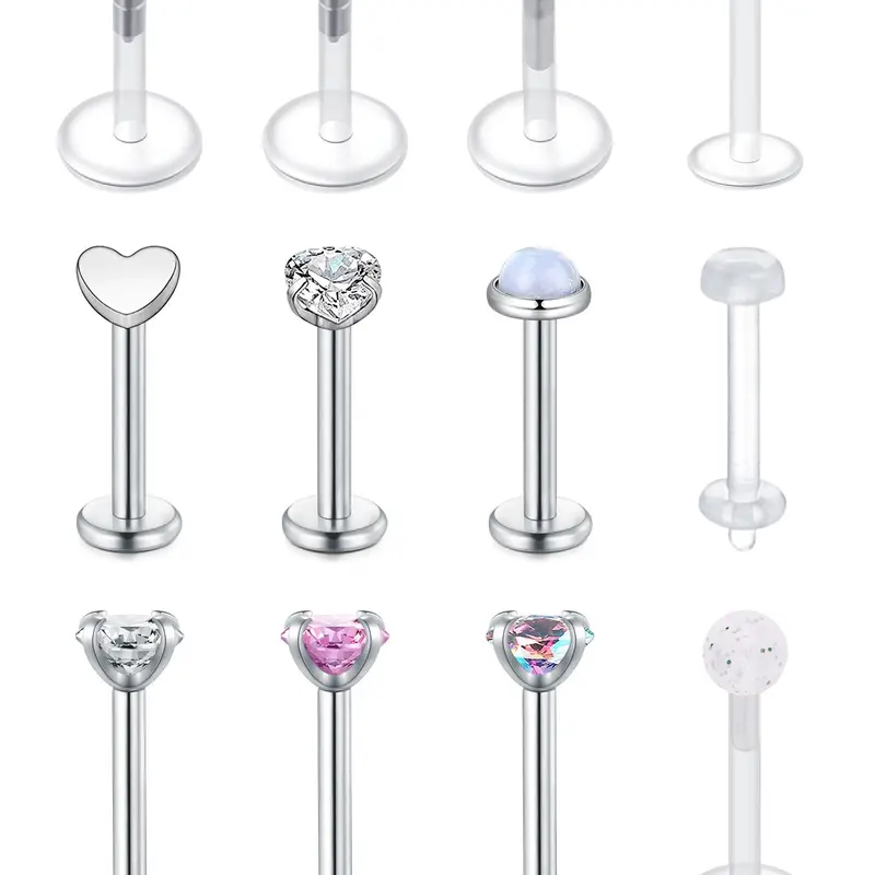 12pcs/set Rhinestone Decor Stainless Steel Lip Studs, Side Labret Jewelry, Mouth Jewelry, Body Piercing Jewelry for Party, Daily Clothing Decor for Girl