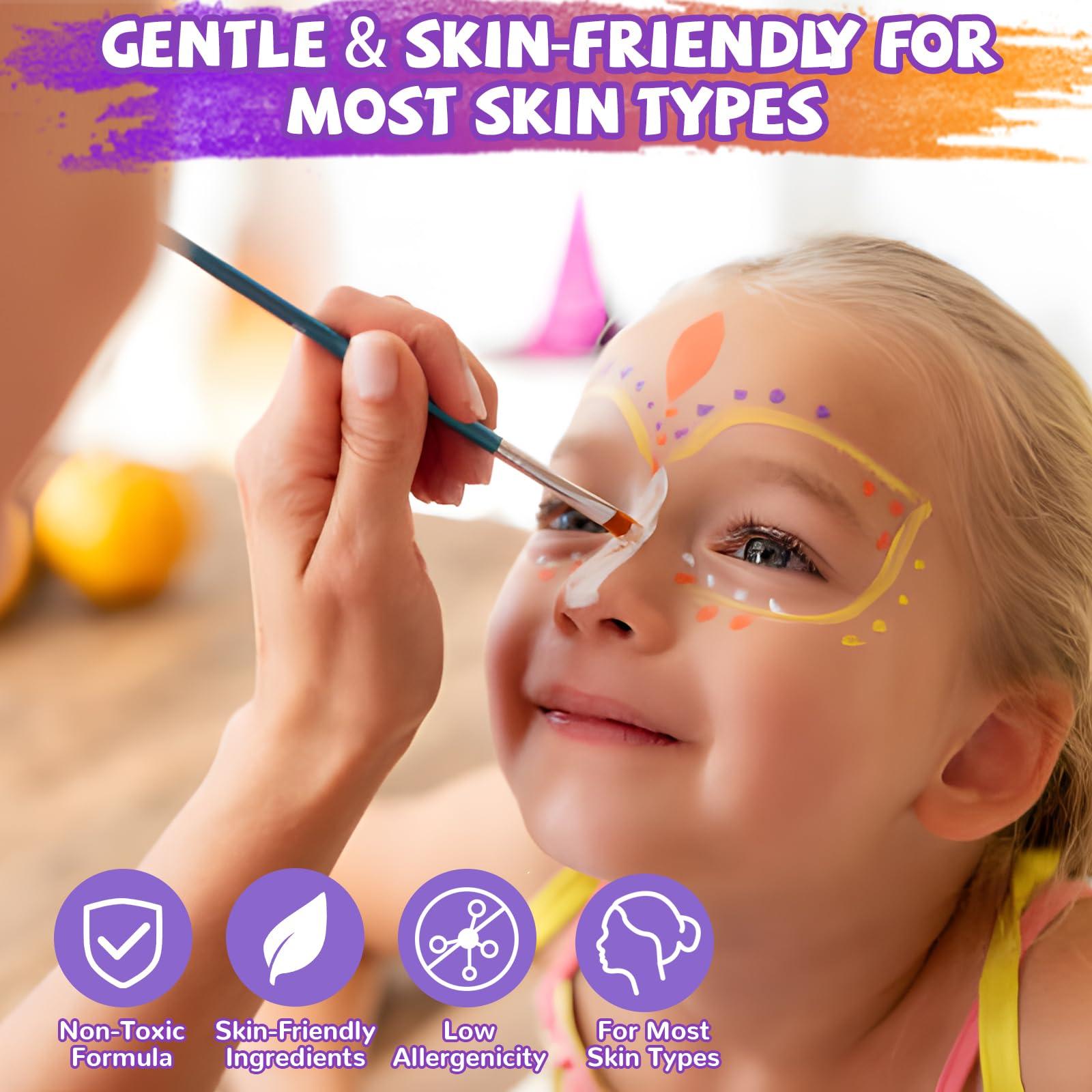 Professional Face Painting Kit for Kids 42 Color Water Activated Makeup with Stencils Gems Brushes for Halloween Parties Carnival School Event Festivals Non-Toxic Gentle Formula Coverage Professional Face Painting Kit for Kids 42 Color Water Activated Makeup with Stencils Gems Brushes for Halloween Parties Carnival School Event Festivals Non-Toxic Gentle Formula Coverage