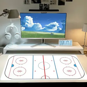 XXL Large Hockey Game Mouse Pad Compatible for PC/Laptop - Non-Slip Rubber Base & Diatomite Surface Desk Mat with Ice Hockey Puck & Stick Graphics, Washable - Ideal for eSports, Office, Home Use - Ideal Gift for Hockey Fans