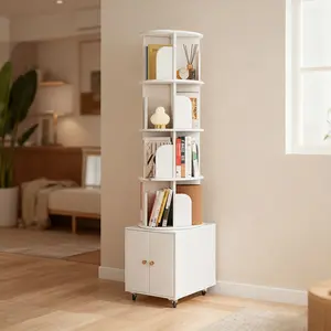 Rotating Bookshelf, 360 Degree Display 5 Tier Corner Bookshelf with Drawer for Small Space, Floor Standing Bookcase Storage Rack, Wood Narrow Organizer for Bedroom, Living Room (WHITE) (Big Deal Days)