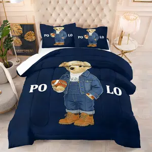 Little Bear Print Quilt Set, Includes 1 Quilt and 1 or 2 Pillowcases Without Pillow Inserts, Comfy Bedding Set, Soft Bedroom Decor for Children or Adults, Perfect Gift