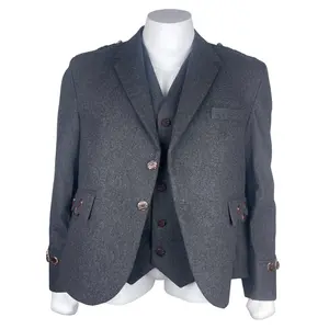 Grey Wool Argyle Blazer Jacket for Men Heritage Sport Coat Diamond Knit Pattern Classic Fit