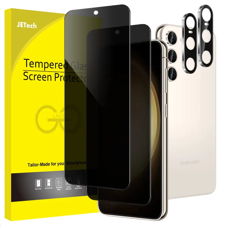 Privacy Screen Protector for Samsung Galaxy S23 5G 6.1-Inch with Camera Lens Protector, Anti-Spy Tempered Glass Film, Fingerprint ID Compatible, 2-Pack Each