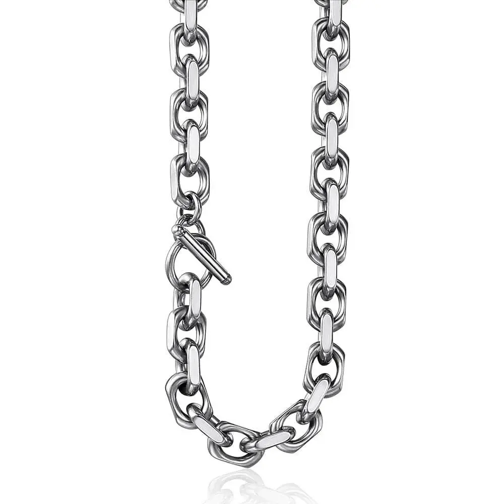Heavy Stainless Steel CABLE Rolo Link Chain Necklace, 9mm Width 18-30" Length, Toggle Clasp Jewelry, for Unisex Mens Christmas Xmas Gift