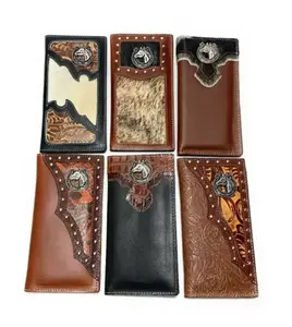 [HIGH QUALITY]MEN'S WESTERN COWBOY WALLET GENUINE LEATHER Size 18-20-22-24-26-28-30LONG BI FOLD TALL RODEO WALLET
