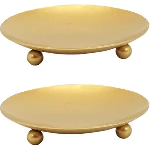 2 Pack Gold Decorative Iron Plate Candle Holder 4.33'' Candle Stand Candle Plate for LED & Wax Candles, Incense Cones, Spa, Weddings (Gold-2 Pack)