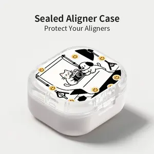 Cute Cat & Dog Studio Shoot Aligner Case, Sealed Leak-Proof Orthodontic Retainer Box, Portable Dust-Proof Storage for Students Adults Travel