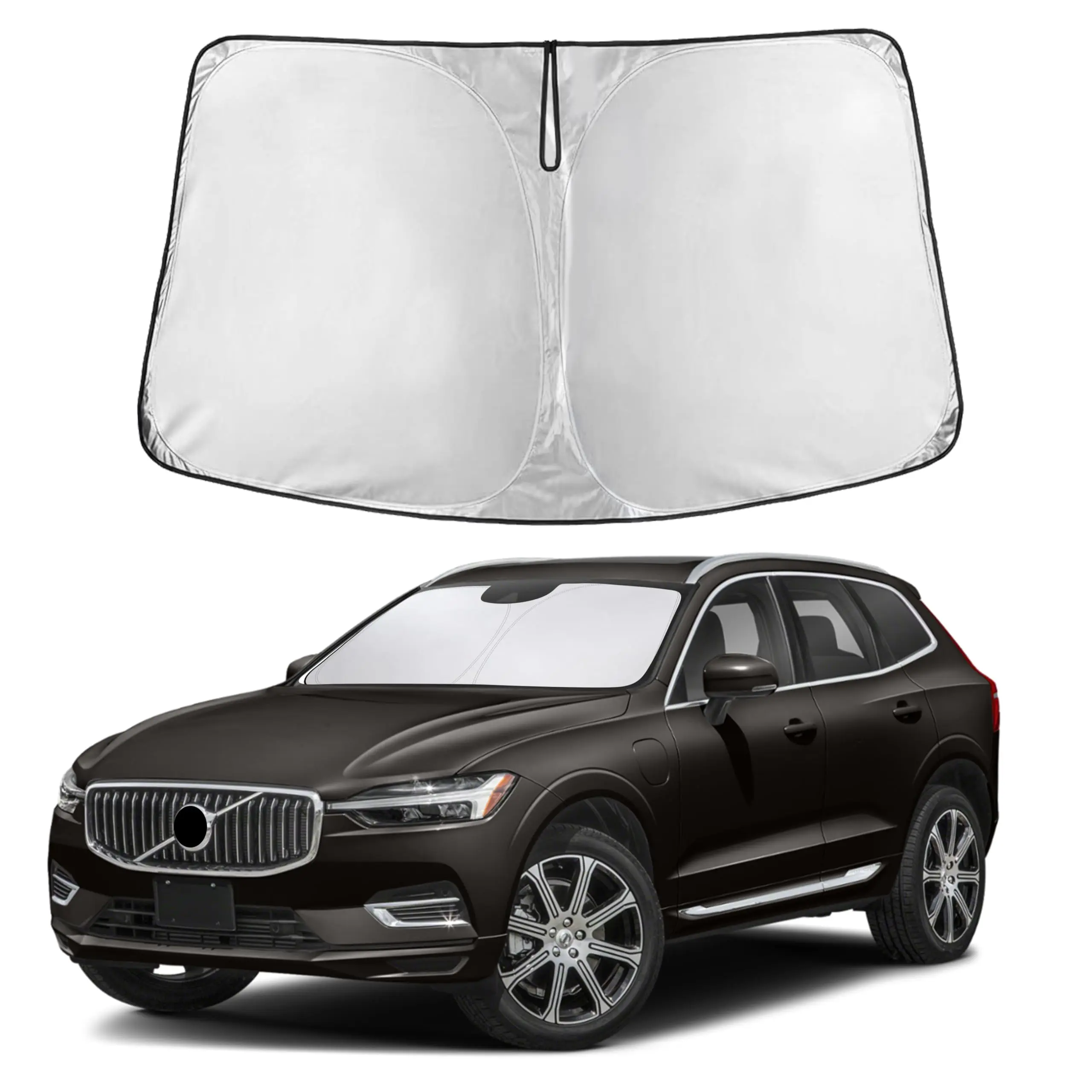 EcoNour Foldable Windshield Sun Shade - 240T Polyester Heat Reflection Silver Coating, 59x27.5in Drawstring UV Block Front Window Cover, Custom Fit 2018-2025 All Trim Vehicles, Tool-Free Portable, Reduces Cabin Temperature, Extends Dashboard Life