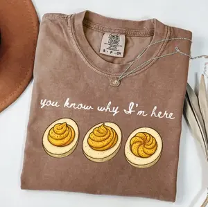 Comfort Colors You Know Why I'm Here T-Shirt, Deviled Eggs TShirt, Thanksgiving, Funny Food TShirt, Food Lover Gift T-Shirt, Outfit for Expecting Moms, Full Colors, Full Sizes