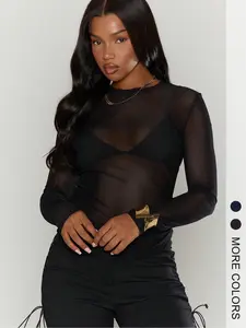 Women's Mesh Long Sleeve Top, Fit, Sexy Sheer Shirt for Parties, Nightclubs & Date Nights, Elegant and Stylish Design, Womenswear