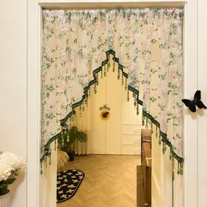No-drill floral embroidered door curtains, beaded lace curtains perfect for renters' bedrooms, and room dividers that won't damage walls—all beautiful room decorations.