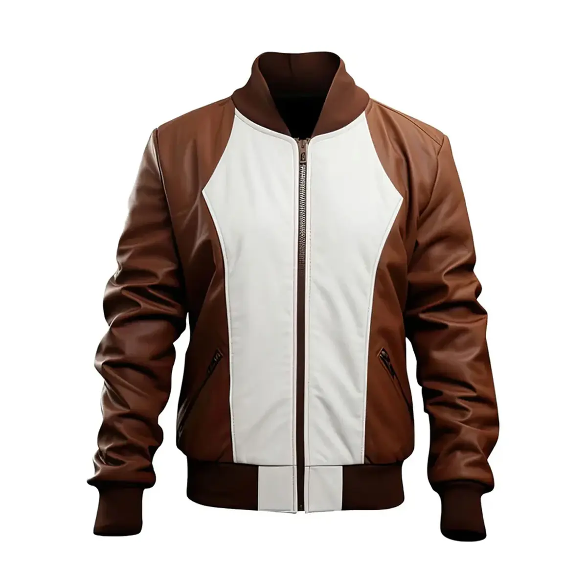 Men's leather jacket Dark Brown White Sheepskin Leather Jacket with Baseball Collar, Casual Sportswear Lightweight by Hide Crafts