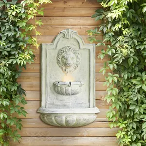 Tankana Lion Head Wall Hanging Fountain 27.5 H Classic Outdoor Resin Water Feature with LED Light for Patio Porch Yard & Courtyard Decor